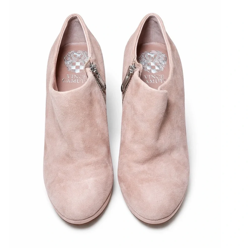Vince Camuto Suede Ankle Booties Blush Taupe‎ Heel 8.5 Side Zip Stiletto